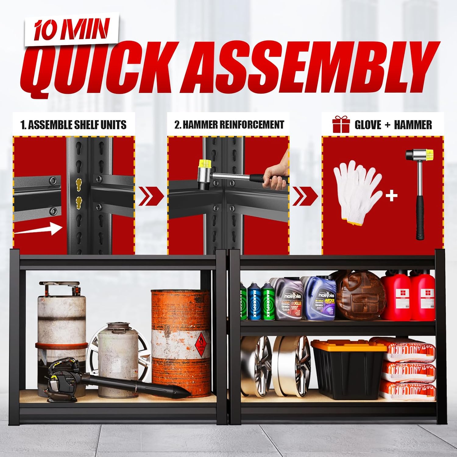 72''H*46''W Garage Shelving, 2500LBS Heavy Duty Shelvings, Adjustable Garag Storage Shelves, 5 Tier Metal Shelving Unit Wood Storage System Utility Storage Rack for Industrial, Warehouse, Basement-VerdiqueGarden