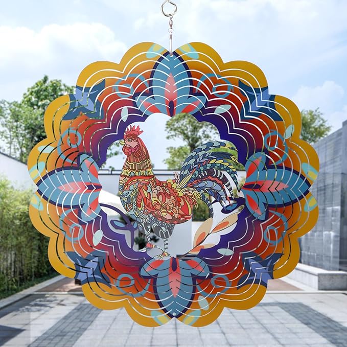 Outdoor Chicken Decoration Wind Spinner Sculpture Art,Metal Clearance Ornament, Chicekn Themed Gifts for Women Rooster Lover,Yard Garden Toy,Hanging Windsock-VerdiqueGarden