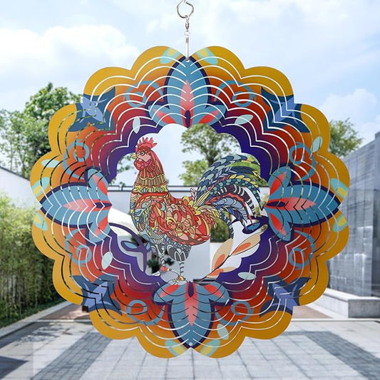 Outdoor Chicken Decoration Wind Spinner Sculpture Art,Metal Clearance Ornament, Chicekn Themed Gifts for Women Rooster Lover,Yard Garden Toy,Hanging Windsock-VerdiqueGarden