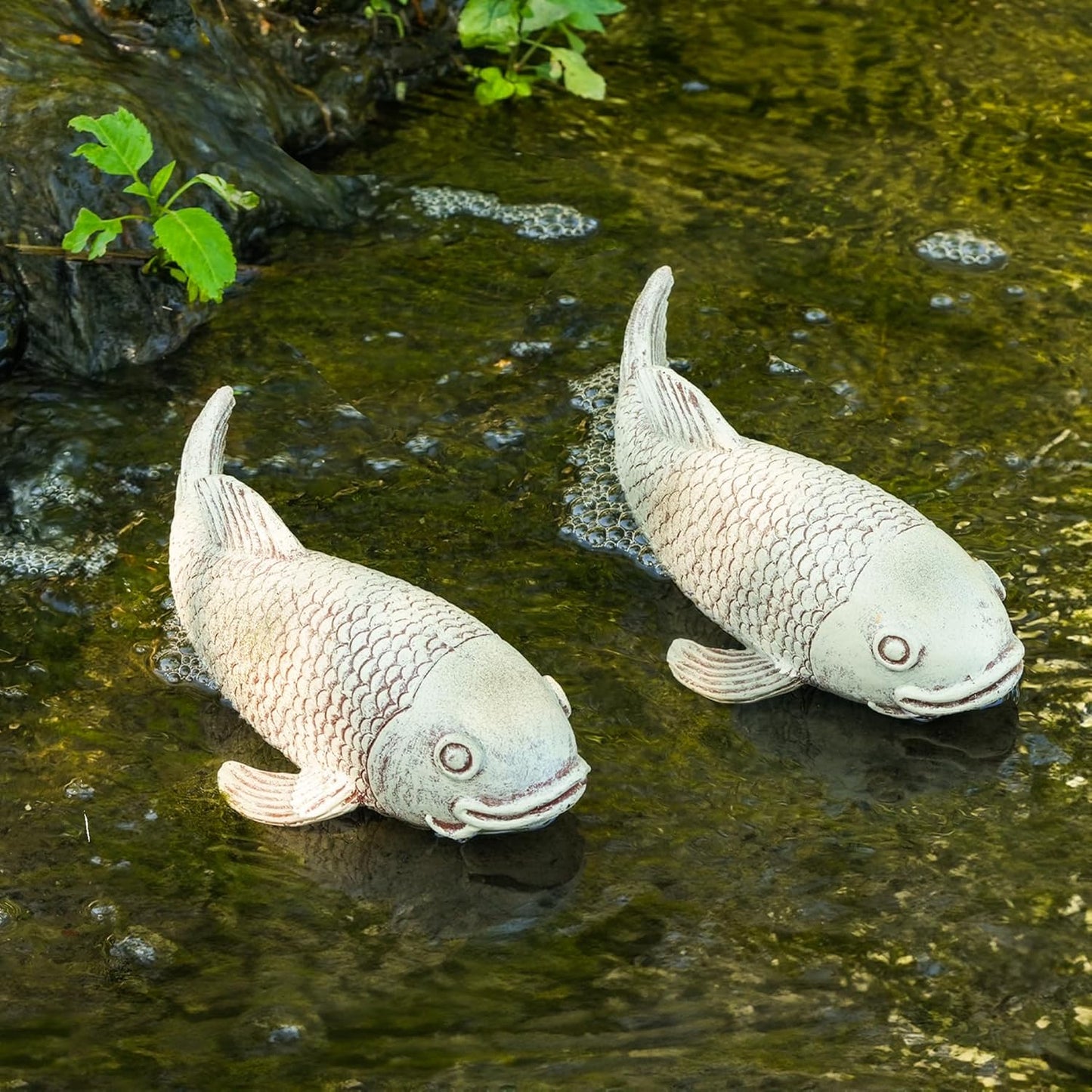 10.8" 2Pcs Koi Fish Garden Statues, Yard Pond Decor for Outdoor Ponds, Large Statues Ornaments, Real Koi Sculpture Art, Fish Sculpture Garden for Outdoors-VerdiqueGarden