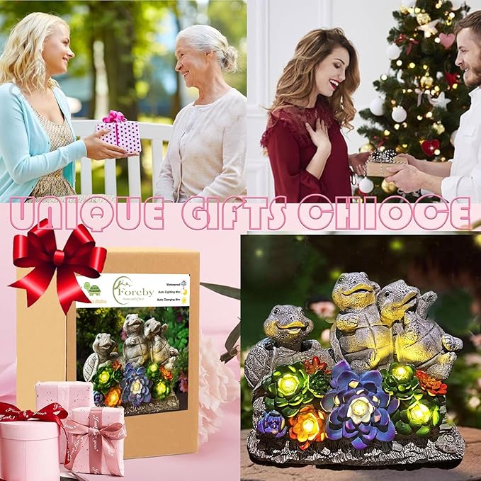 Solar Turtle Garden Statues Outdoor Decor- Birthday Gift for Mom from Daughter, Tortoise Figurine Garden Decor for Outside Yard Art for Housewarming Gift-VerdiqueGarden