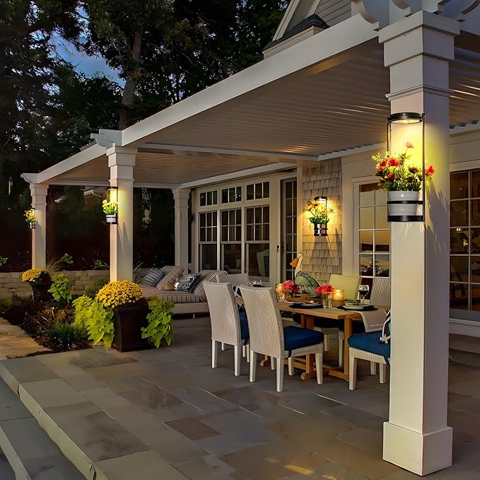 Solar Yard Wall Light with Plant Stands, Wireless Outdoor Solar Wall Lamp with 2 Modes & IP45 Waterproof Dusk to Dawn LED Outdoor Solar Lights for Garden Patio Yard Decoration (1Pack)-VerdiqueGarden