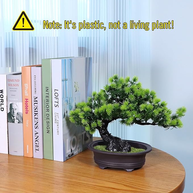 Artificial Plants Greenery Bonsai, Room Decor Fake Bonsai Tree for Home Decor Indoor Bookshelf Office Desk Bathroom Farmhouse Decor, Tall 9.5"-VerdiqueGarden
