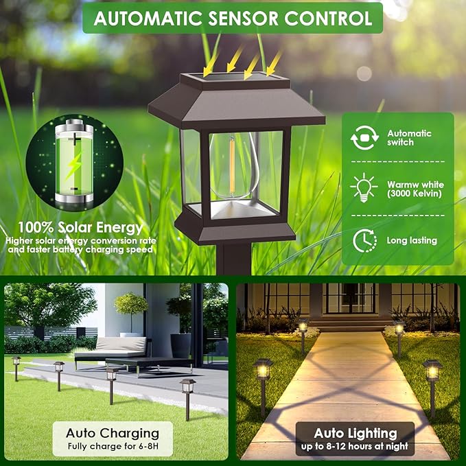 Solar Pathway Lights Outdoor, 12 Pack Upgraded LED Waterproof Solar Outdoor Lights, Outside Driveway Garden Landscape Walkway Path Yard Lawn Decor-VerdiqueGarden