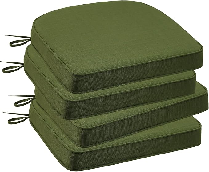 Outdoor Round Corner Seat Cushion, 17"x16"x2", Set of 4, Non Slip Seat Cushion Pads with Removable Cover for Patio Furniture, Garden Yard Lawn, Deep Forest Green-VerdiqueGarden