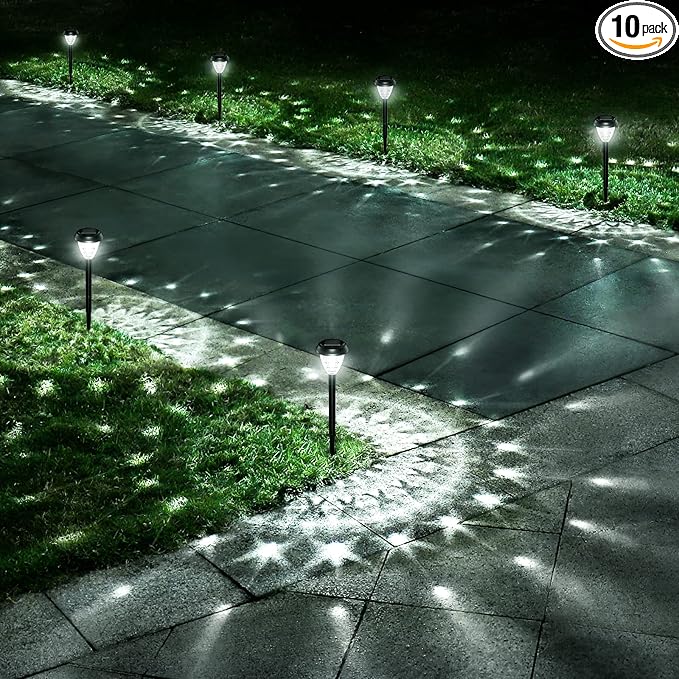 Super Bright Solar Lights, Waterproof 10 Pack, Dusk to Dawn Up to 12 Hrs Solar Powered Outdoor Pathway Garden Lights Auto On/Off, LED Landscape Lighting Decorative for Walkway Patio Yard-VerdiqueGarden