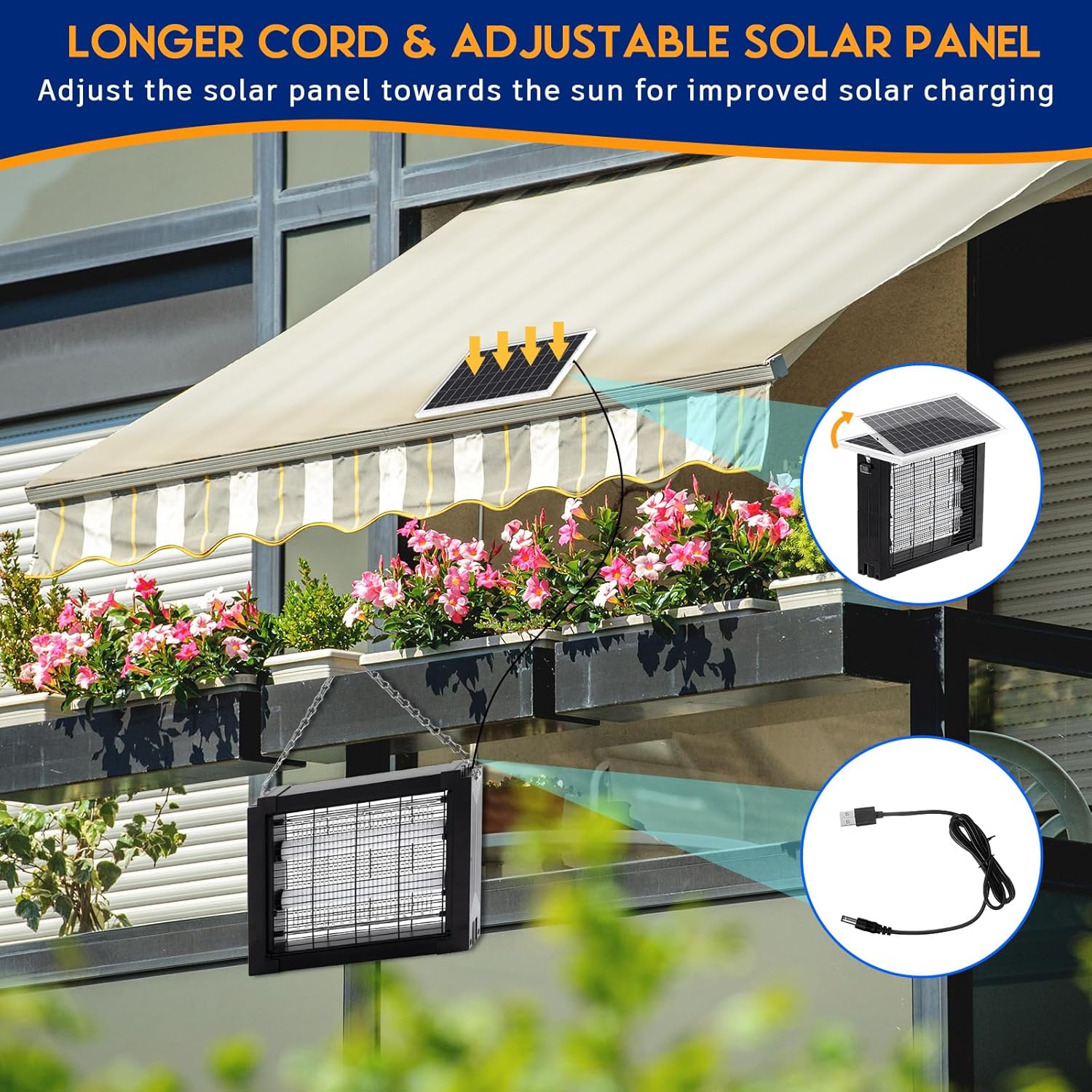 Qualirey 1 Pcs Solar Bug Zapper Outdoor Waterproof Mosquito Zapper with 3000v High Powered Rechargeable Electric Mosquito Killer with Grounding Bracket Fly Insect Trap for Patio Garden-VerdiqueGarden