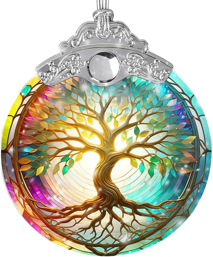 Tree of Life Suncatcher, Jocidea Stained Glass Window Hanging, Christmas Ornament, Tree of Life Ornaments for Christmas Tree, Tree of Life Home Decor, Holiday Decor, Christmas Decor-VerdiqueGarden