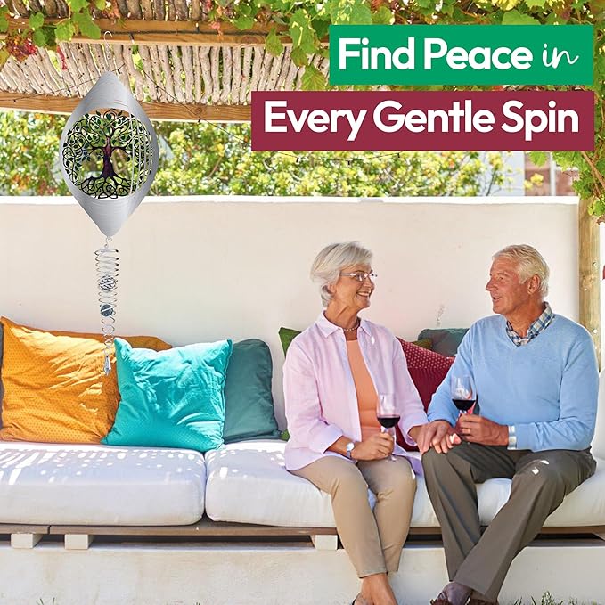 ISEO Tree of Life Wind Spinner Outdoor and Gazing Ball Set, Metal Yard and Garden Decoration, Weather-Resistant Wind Spinners for Outdoor, 6.5" Cool Garden Décor, Perfect Wind Spinner Gift-VerdiqueGarden