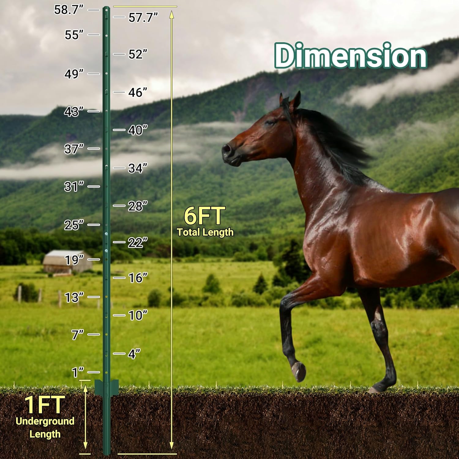 Fence Posts 6 Ft - 8 Pack, Requires Manual Assembly - Heavy Duty Metal Fence Post, No Dig U Post for Farm, Garden, Orchard and Outdoor Wire Fencing (Green)-VerdiqueGarden