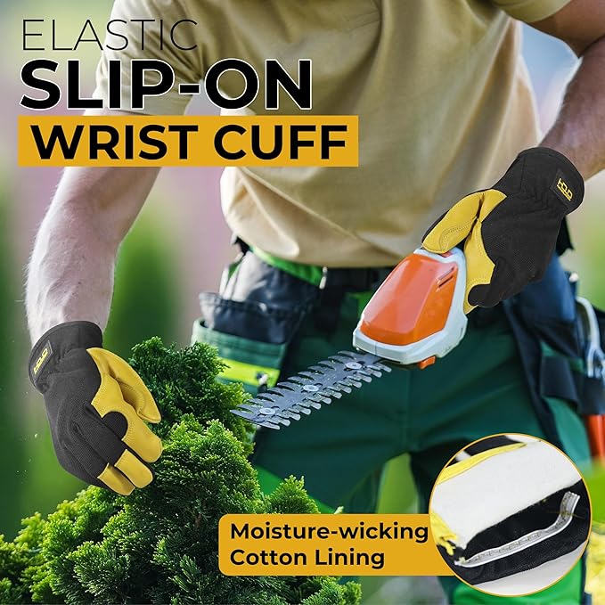 HANDLANDY Leather Work Gloves for Men & Women, Reinforced Durable Garden Gloves, Cowhide Working Glove for Gardening-VerdiqueGarden