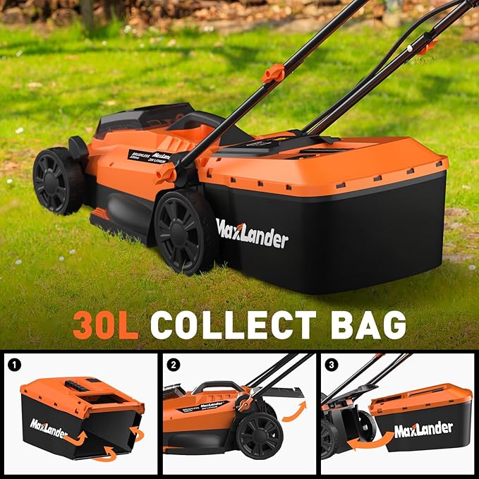 Maxlander Lawn Mowers, 13Inch Electric Lawn Mower Cordless, 20V 2-in-1 Battery Powered Lawn Mower with Brushless Motor, 5-Position Height Adjustment, Battery and Charger Included-VerdiqueGarden