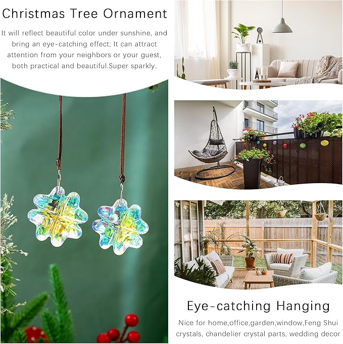 HDCRYSTALGIFTS 2PCS Crystal Prisms Suncatchers for Windows Christmas Ornaments,Lucky Four Leaf Clover Rainbow Maker Hanging Prism Sun Catchers for Home Garden Decoration,45mm-VerdiqueGarden