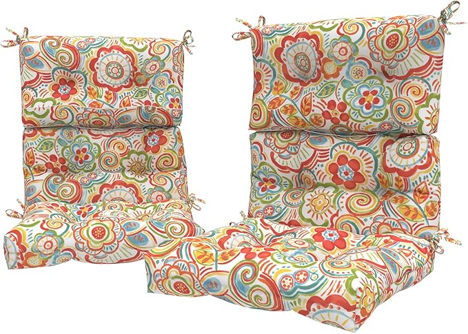 LVTXIII Outdoor Seat/Back Chair Cushion Patio Tufted High Back Cushion, Seasonal Replacement Rocking Chair Cushion with Ties (22” W x 20D”, Set of 2, Flower Red)-VerdiqueGarden