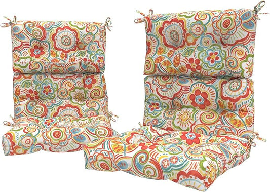 LVTXIII Outdoor Seat/Back Chair Cushion Patio Tufted High Back Cushion, Seasonal Replacement Rocking Chair Cushion with Ties (22” W x 20D”, Set of 2, Flower Red)-VerdiqueGarden