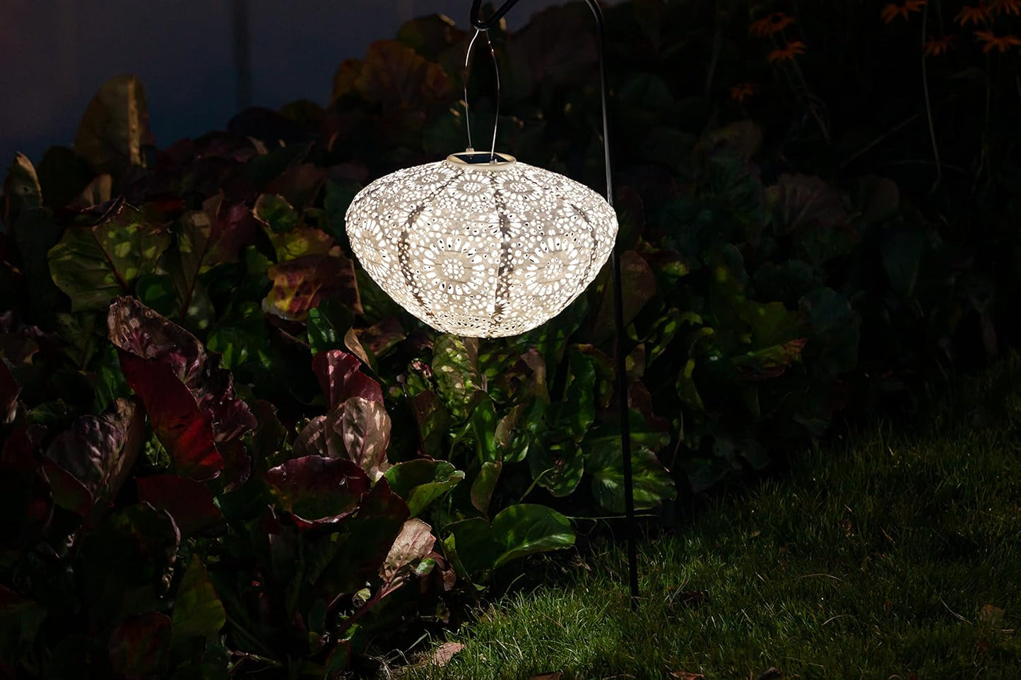 Allsop Soji Stella - Crown Chantilly Lace - 13" Outdoor Solar Latern - White-VerdiqueGarden