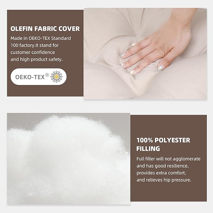 RACE LEAF Patio Chair Cushions 19x19 Inch 4 Pack, Thickened Outdoor Seat Cushions Water Resistant with Non-Slip Ties & Stain Resistant Tufted Design (Beige)-VerdiqueGarden