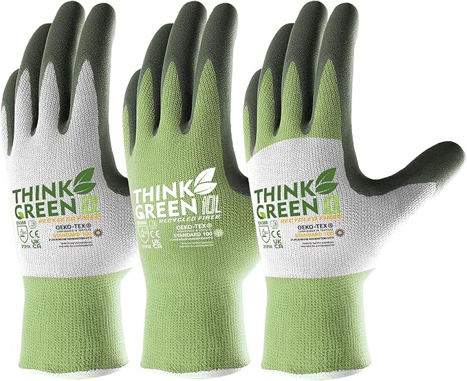 COOLJOB 3 Pairs Gardening Gloves for Women Men, 100% Recycled Polyester with Rubber Coated for Garden Patio Yard Lawn Work, Green, White & Grey, Medium Size-VerdiqueGarden