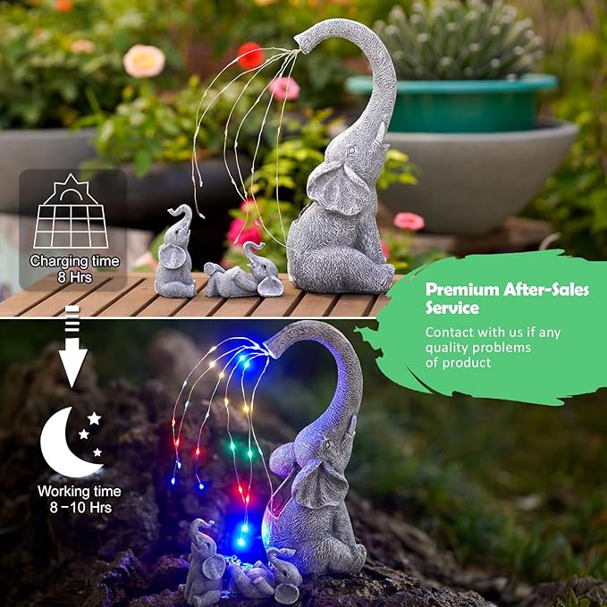Solar Elephant Statues for Garden Decor: Outdoor Sculptures for Lawn Ornaments - Porch Patio Balcony Front Yard Birthday Gifts for Mom Grandma Women-VerdiqueGarden