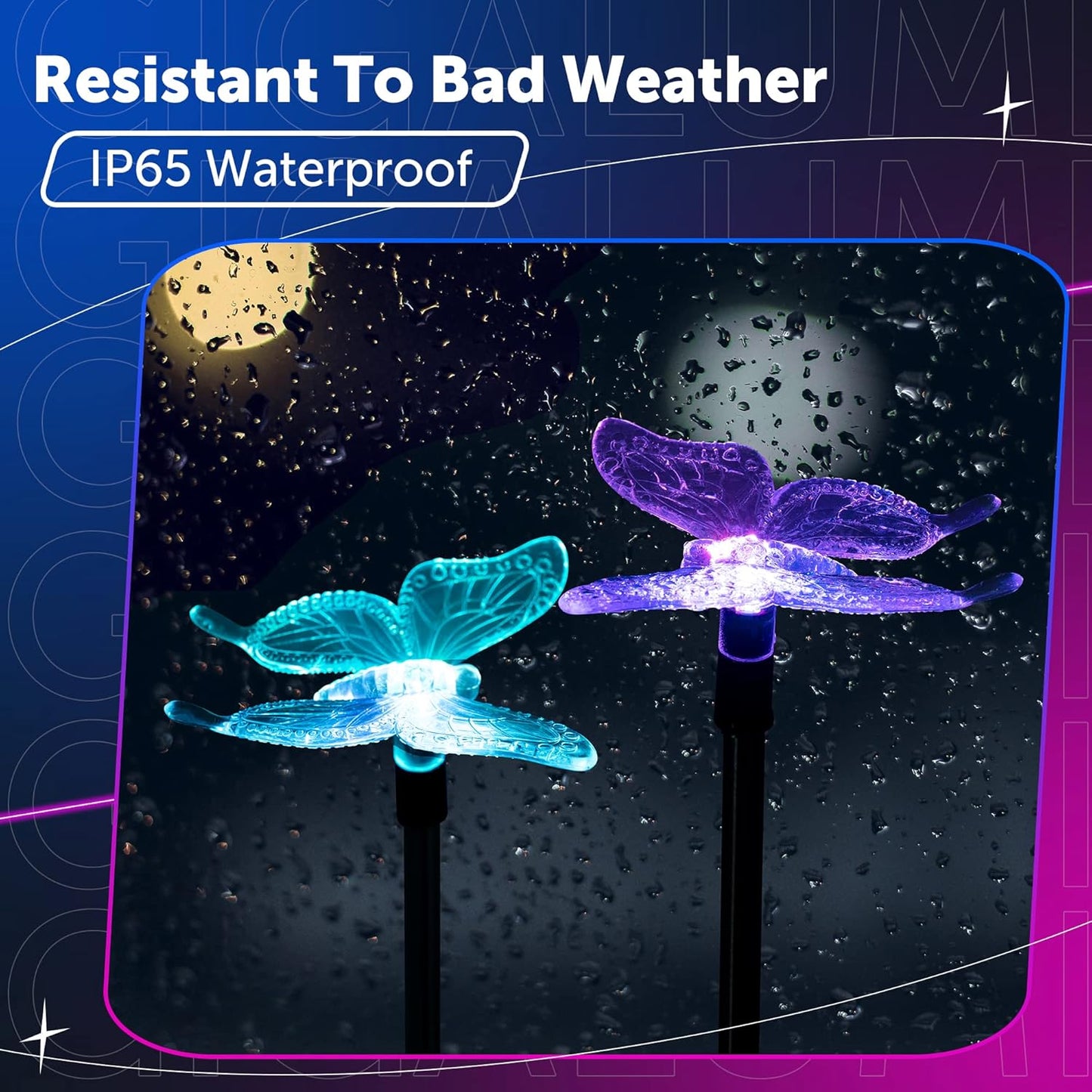 GIGALUMI Solar Garden Lights, 3 Pack Solar Butterfly Lights Decoration, Outdoor Garden Decoration Color Changing LED, Outdoor Decorative for Pathway, Lawn, Patio, Driveway-VerdiqueGarden