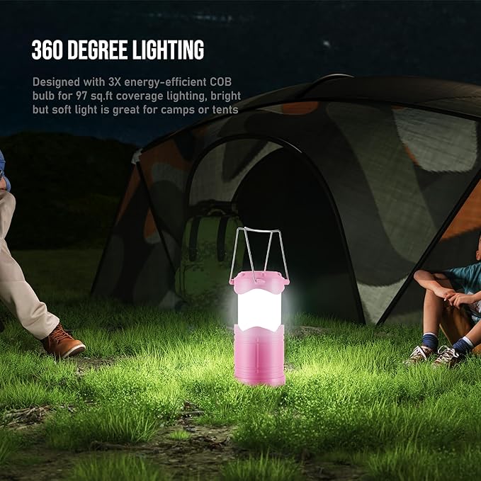 Lichamp LED Camping Lantern, 4 Pack Battery Powered Flashlight for Power Outages, Portable Collapsible Hanging Light Essential for Home, Outdoor, Emergency Lamp Survival Kit Gear for Hurricane, C1-VerdiqueGarden