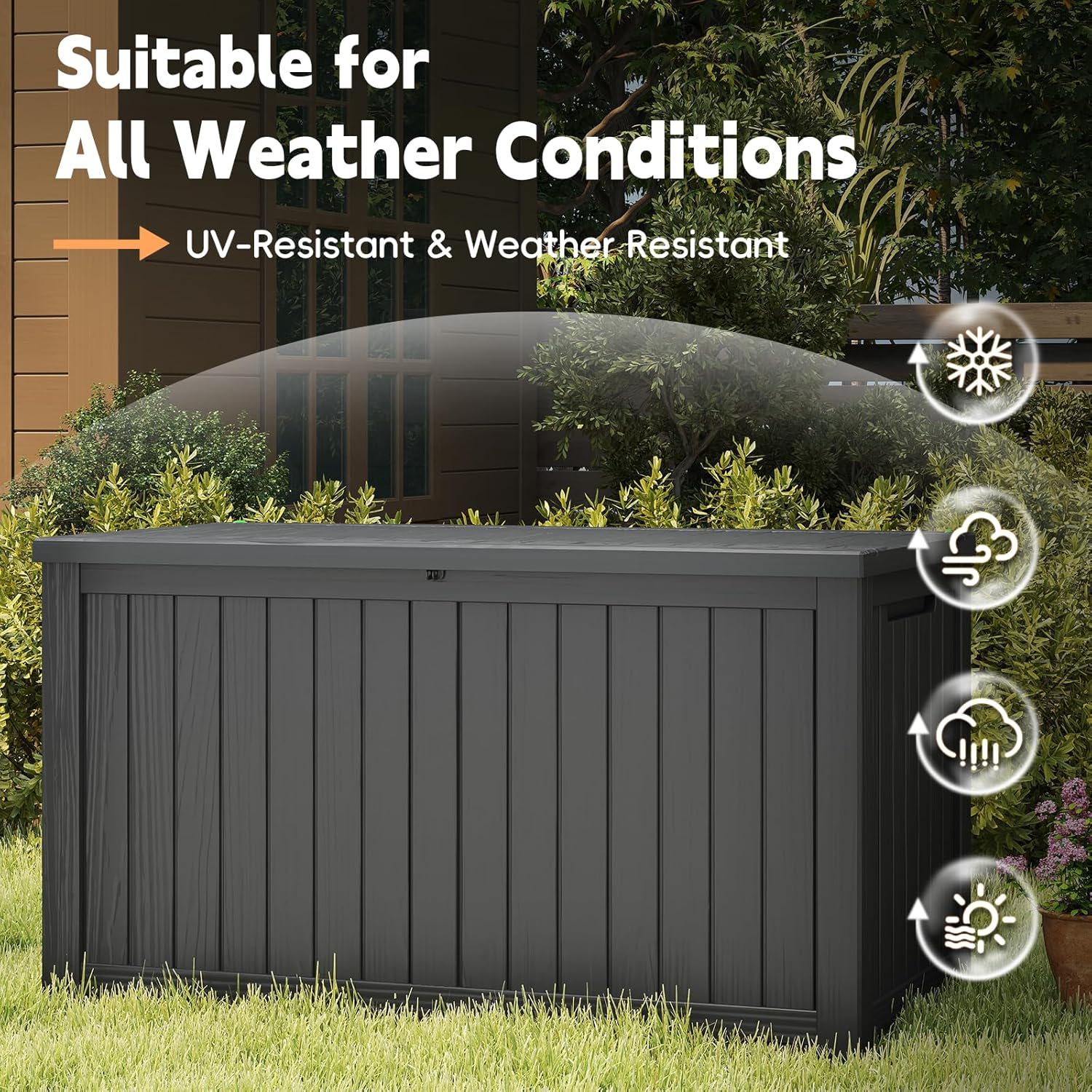 Outdoor Storage Box, 180 Gallon Waterproof Resin Deck Box, Storage Bin for Package Delivery, Patio Furniture Cushion, Garden Tools, Pool Accessories, Weatherproof and UV Resistant, Black-VerdiqueGarden