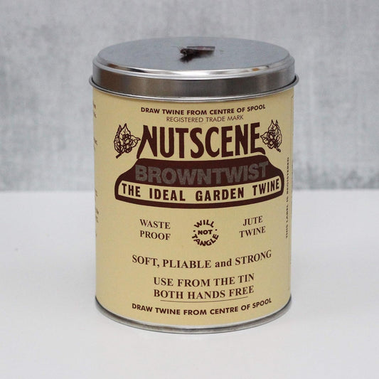 NUTSCENE Iconic Tin (Tin ‘O’ Twine) with Their Heritage Scottish Jute Twine and Hole in Top for Easy Dispensing. 14 Colors to Choose from. 164 Yards. (Brown)-VerdiqueGarden