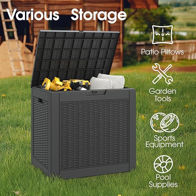 NUNU LAB 31 Gallon Outdoor Storage Box Waterproof,Indoor Outside Deck Box,Backyard Storage Bin For Package Delivery,Garden Tools,Patio Cushions,Pool Accessories,Storage Bench Lockable Lid-VerdiqueGarden
