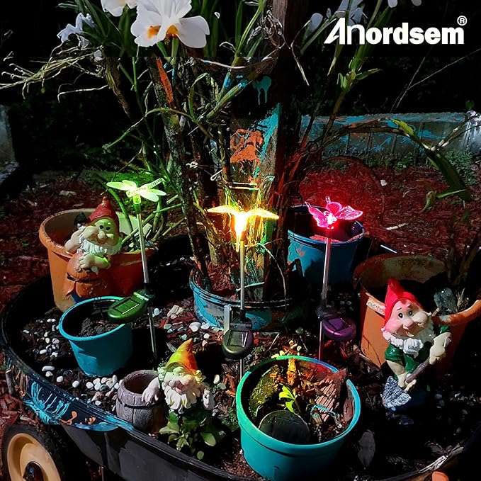 Anordsem Solar Garden Lights Outdoor: 3 Waterproof PVC Insect Light Heads - Changeable Color LED Stake for Homeowners Patio Decoration - Gardening Gifts for Garden Enthusiasts-VerdiqueGarden