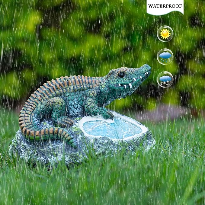 Garden Statue Crocodile,Solar Crocodile Decor for Outdoor,Resin Crocodiles Figurine with Solar Light for Patio,Balcony,Yard,Lawn Ornament,Perfect Garden Gift-VerdiqueGarden