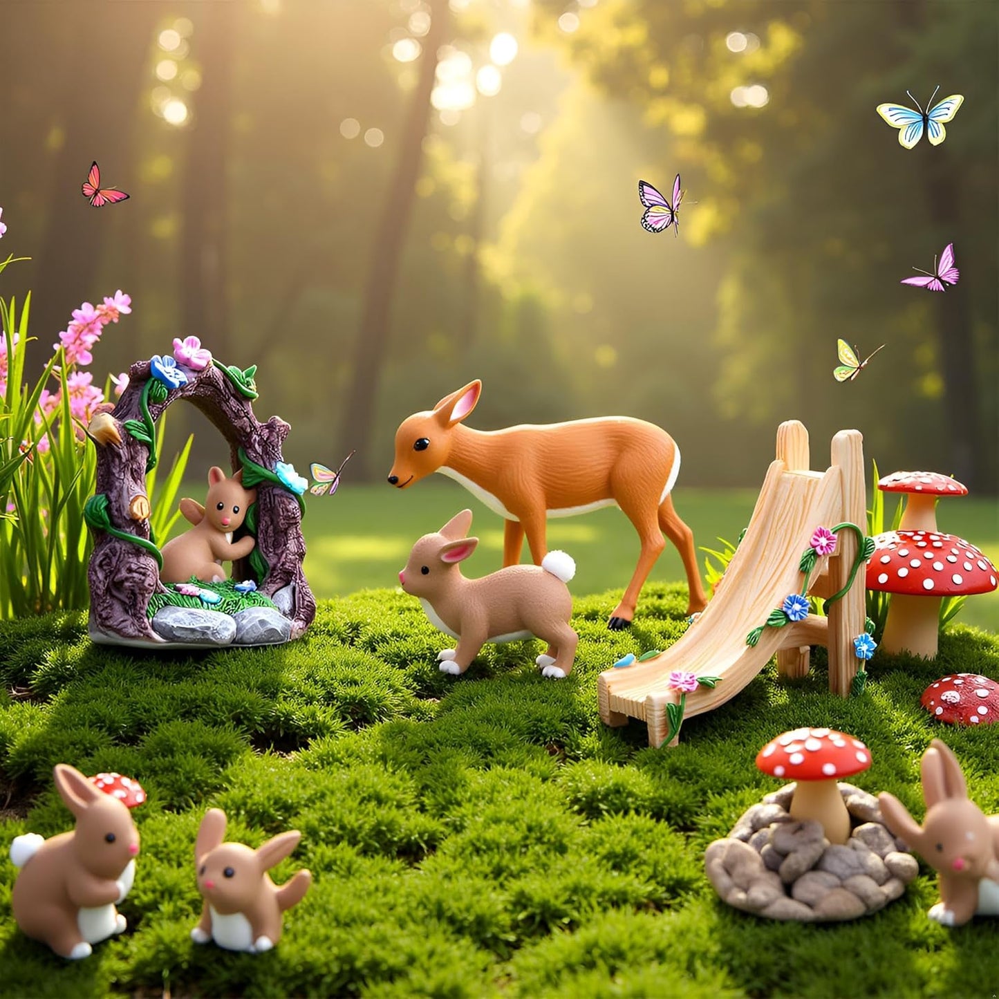 Kai Dream Miniature Fairy Garden Accessories Set, 2 Piece Resin Decorative Landscape Kit with Arch and Slide, Floral Garden Ornaments-VerdiqueGarden