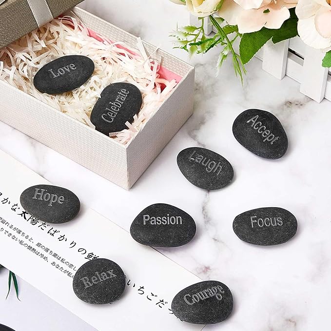 Fabbay Engraved Inspirational Stones Encouragement Motivational Rocks with Words Garden Positive Gift for Christmas Thanksgiving(Black,40 Pcs)-VerdiqueGarden