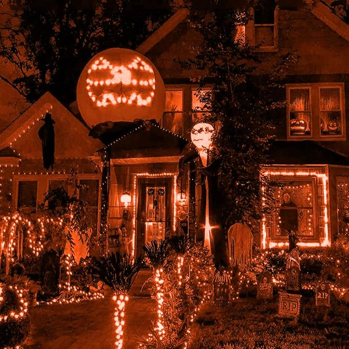 HISHINY Halloween Lights Outdoor,100LED 5ftx5ft Orange Net Lights with Connectable, Waterproof,UL Certified and Durable Green Wire Design for Bushes,Shrubs,Halloween Decorations Outdoor-VerdiqueGarden