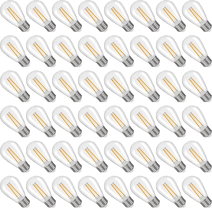 S14 Replacement LED Light Bulbs, Shatterproof & Waterproof 2W S14 LED Bulbs, Outdoor String Lights , E26 Base Patio Edison LED Light Bulbs, Warm White 2200K Plastic 150ML Non-Dimmable 48 Pack-VerdiqueGarden