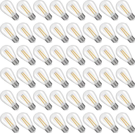 S14 Replacement LED Light Bulbs, Shatterproof & Waterproof 2W S14 LED Bulbs, Outdoor String Lights , E26 Base Patio Edison LED Light Bulbs, Warm White 2200K Plastic 150ML Non-Dimmable 48 Pack-VerdiqueGarden