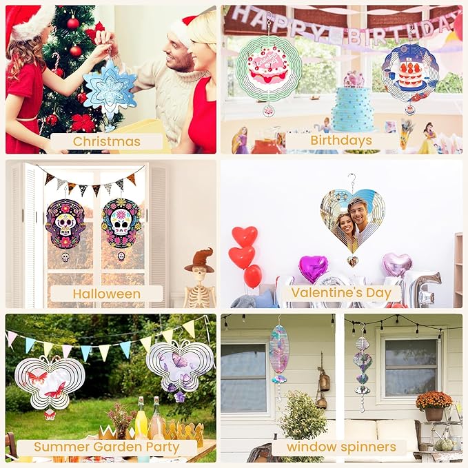 10 Pack Sublimation Wind Spinner Blanks, 10 Inch Sublimation Wind Spinners, 3D Aluminum Metal Hanging Wind Spinner Bulk for Garden Yard Outdoor, Window Porch Decoration for Heat Press Transfer DIY-VerdiqueGarden