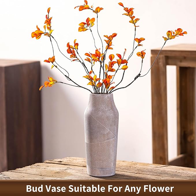 Vintage Ceramic Flower Vase, Terracotta Farmhouse Decorative Rustic Stone Clay Floral Vase, Concrete Grey Home Decor for Living Room, Entryway, Kitchen, Bedroom, Bathroom and Shelf 9.6 Inch-VerdiqueGarden
