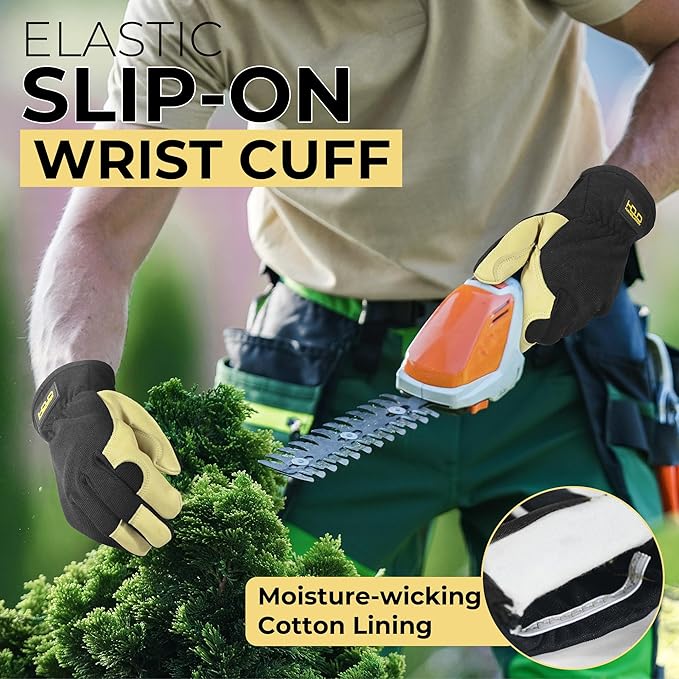 HANDLANDY Leather Work Gloves for Men & Women, Reinforced Durable Garden Gloves, Cowhide Working Glove for Gardening-VerdiqueGarden