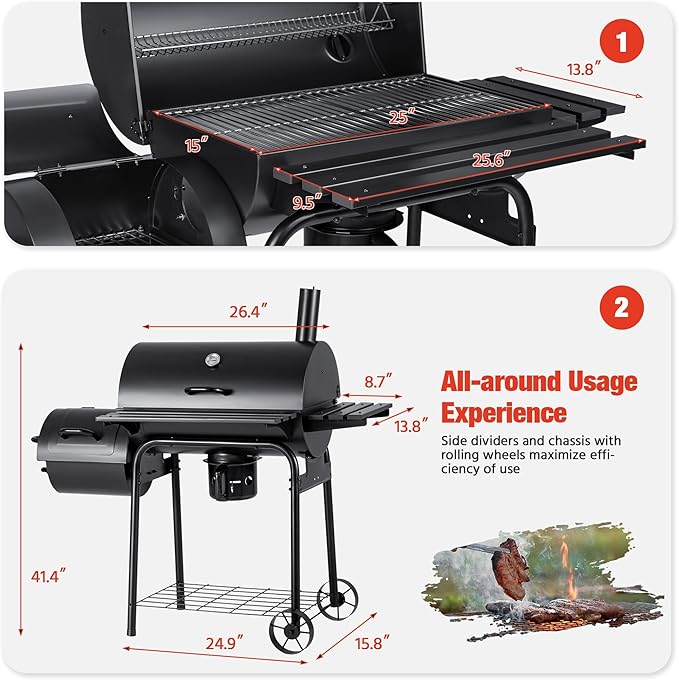 Devoko Charcoal Grill, Outdoor BBQ Grill with Offset Smoker and Side Table for Garden and Parties-VerdiqueGarden