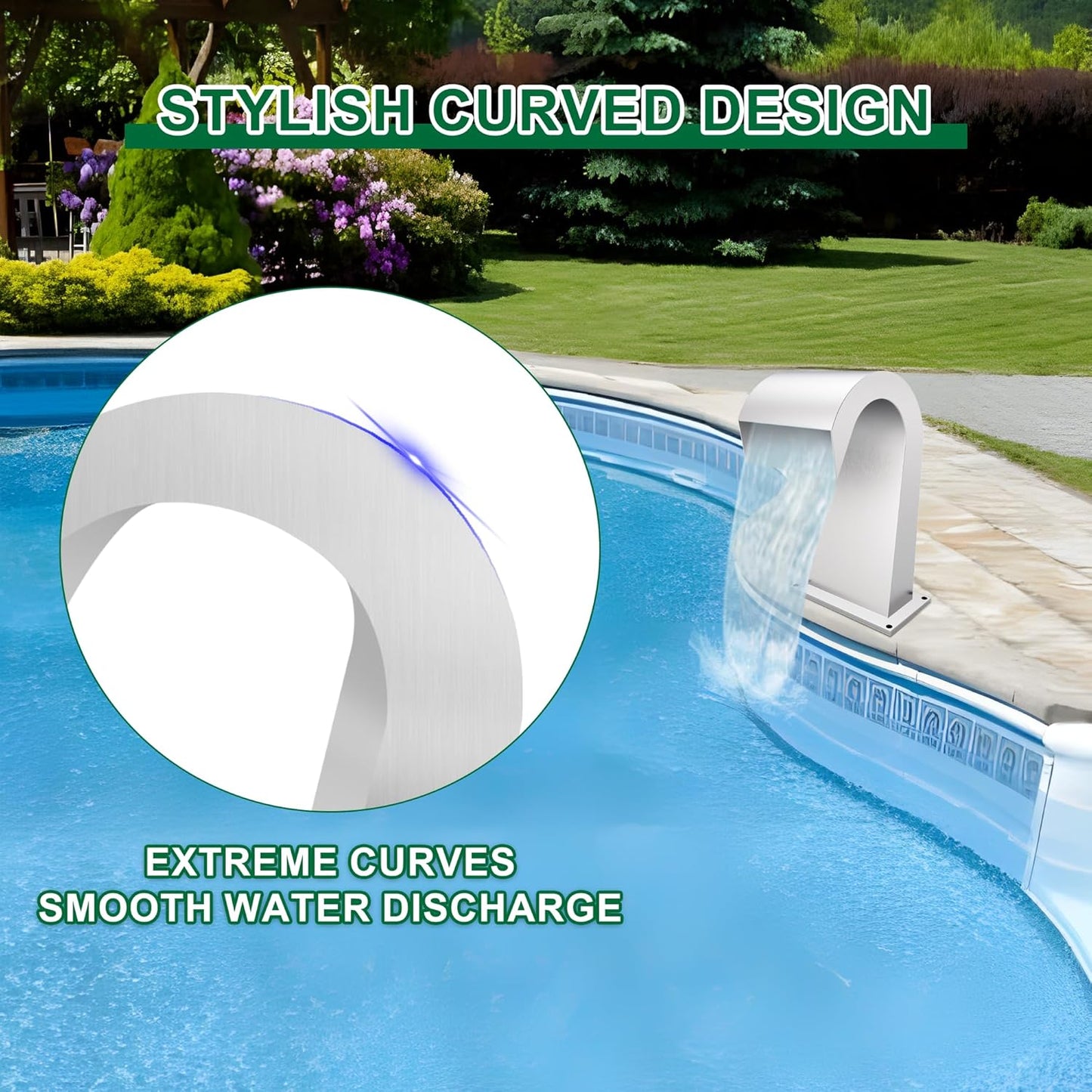 S-Shape Waterfall Spillway Ground Pool Fountain, LONGRUNNEW 304 Stainless Steel Outdoor Water Featur 14.09" x 9.57" x 10.04" for Garden Decor, Landscape Accents & Patio Pond Water Feature-Small-VerdiqueGarden