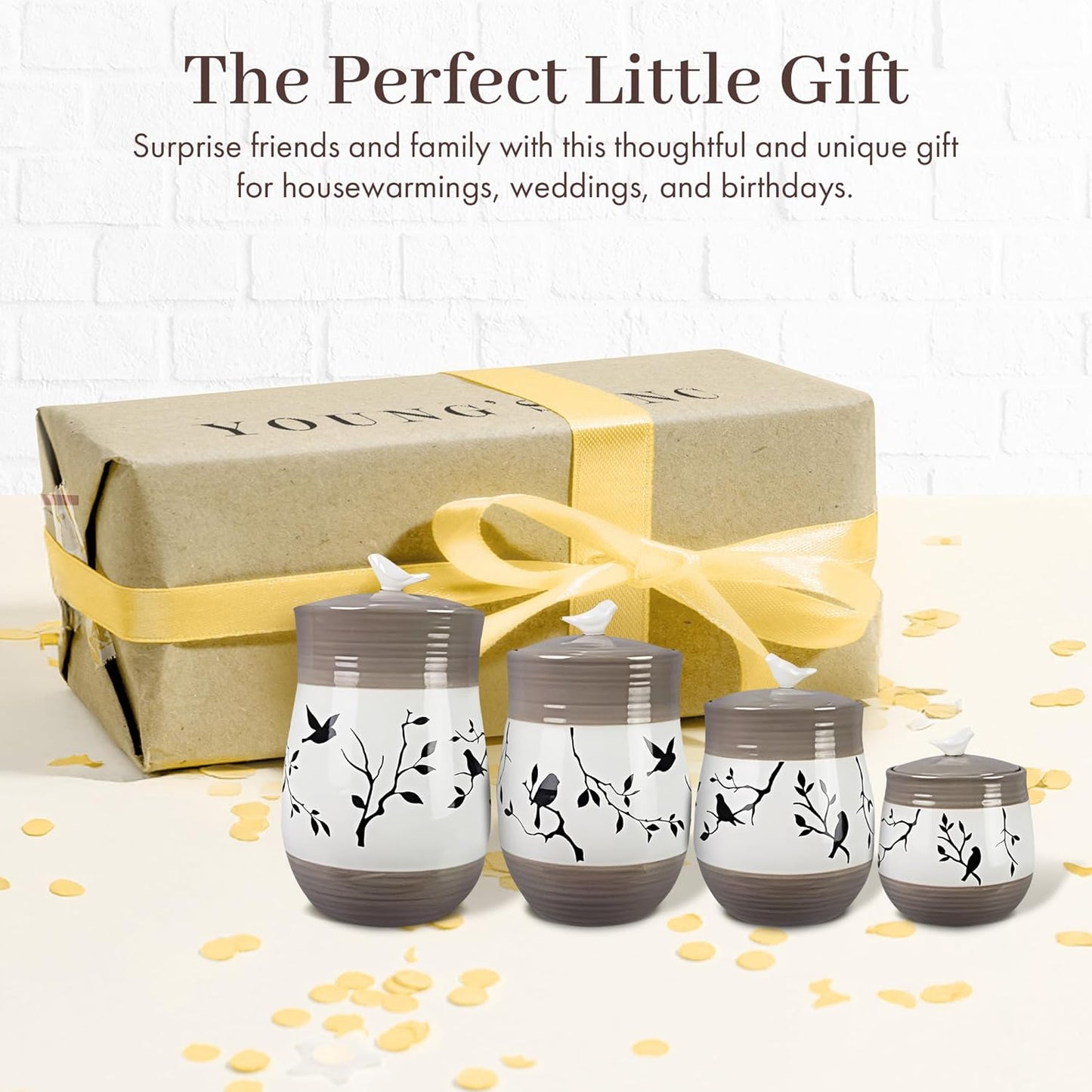 Young's 4 Piece Ceramic Canisters Sets for Kitchen, Country Style Ceramic Containers for Flour, Sugar, Tea and Coffee, Storage Containers with Lids 10.75"-VerdiqueGarden