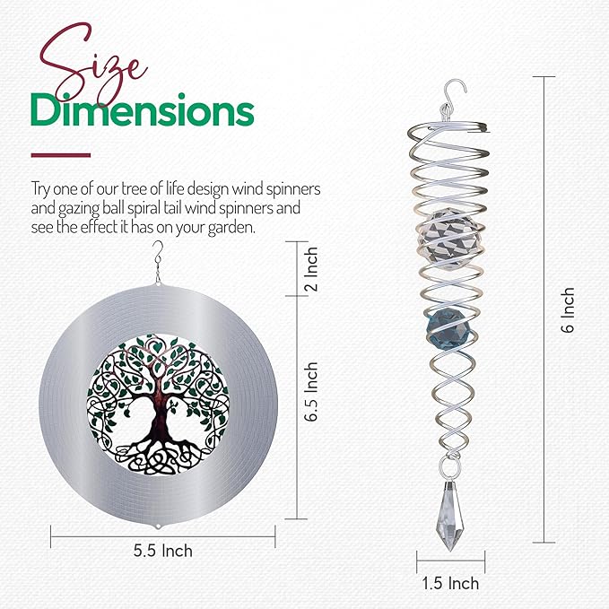 ISEO Tree of Life Wind Spinner Outdoor and Gazing Ball Set, Metal Yard and Garden Decoration, Weather-Resistant Wind Spinners for Outdoor, 6.5" Cool Garden Décor, Perfect Wind Spinner Gift-VerdiqueGarden