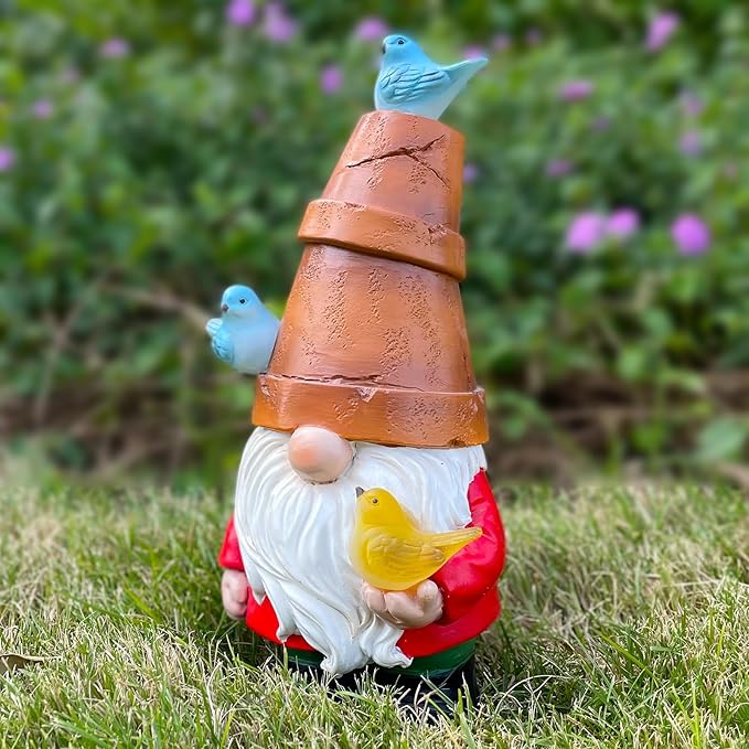 Solar Garden Figurine, Cute Resin Gnome Sculpture, Garden Statues Outdoor Decor, Funny Gnome Gift Sculpture Decoration for Home Patio Yard Lawn Porch Ornament-VerdiqueGarden