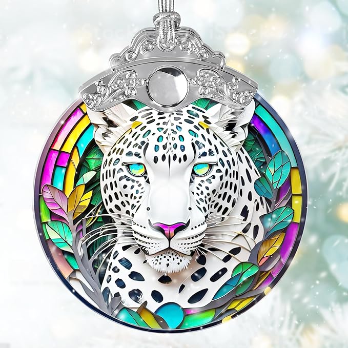 Stained Glass Suncatcher, Jocidea Leopard Ornament, Christmas Ornaments, Holidays Ornaments, Christmas Tree Decor, Leopard Decor for Home, Leopard Gifts-VerdiqueGarden