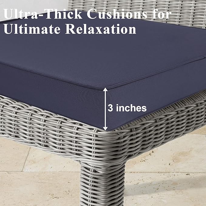 Outdoor Chair Cushions Set of 2 for Patio Furniture 18.5x16x3 Inch Waterproof Patio Chair Cushion 3 Year Color Fastness Rectangle Elastic Foam Garden Couch Pads with Ties and Handle,Grey-VerdiqueGarden