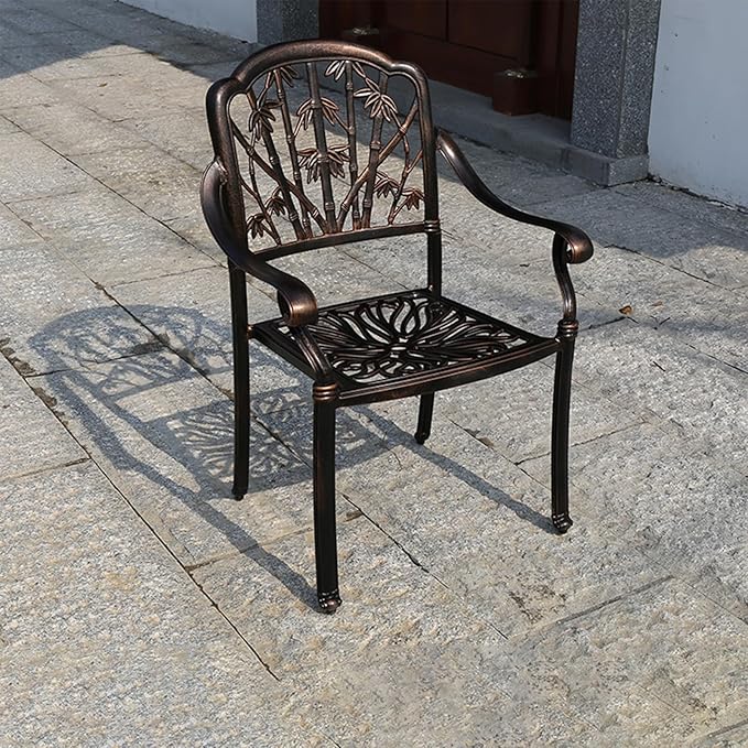 Outdoor Dining Chair Cast Aluminum Patio Chairs Set of 2 All-Weather Patio Dining Chair with Adjustable Feet for Backyard Garden (Purple Bamboo Chair)-VerdiqueGarden