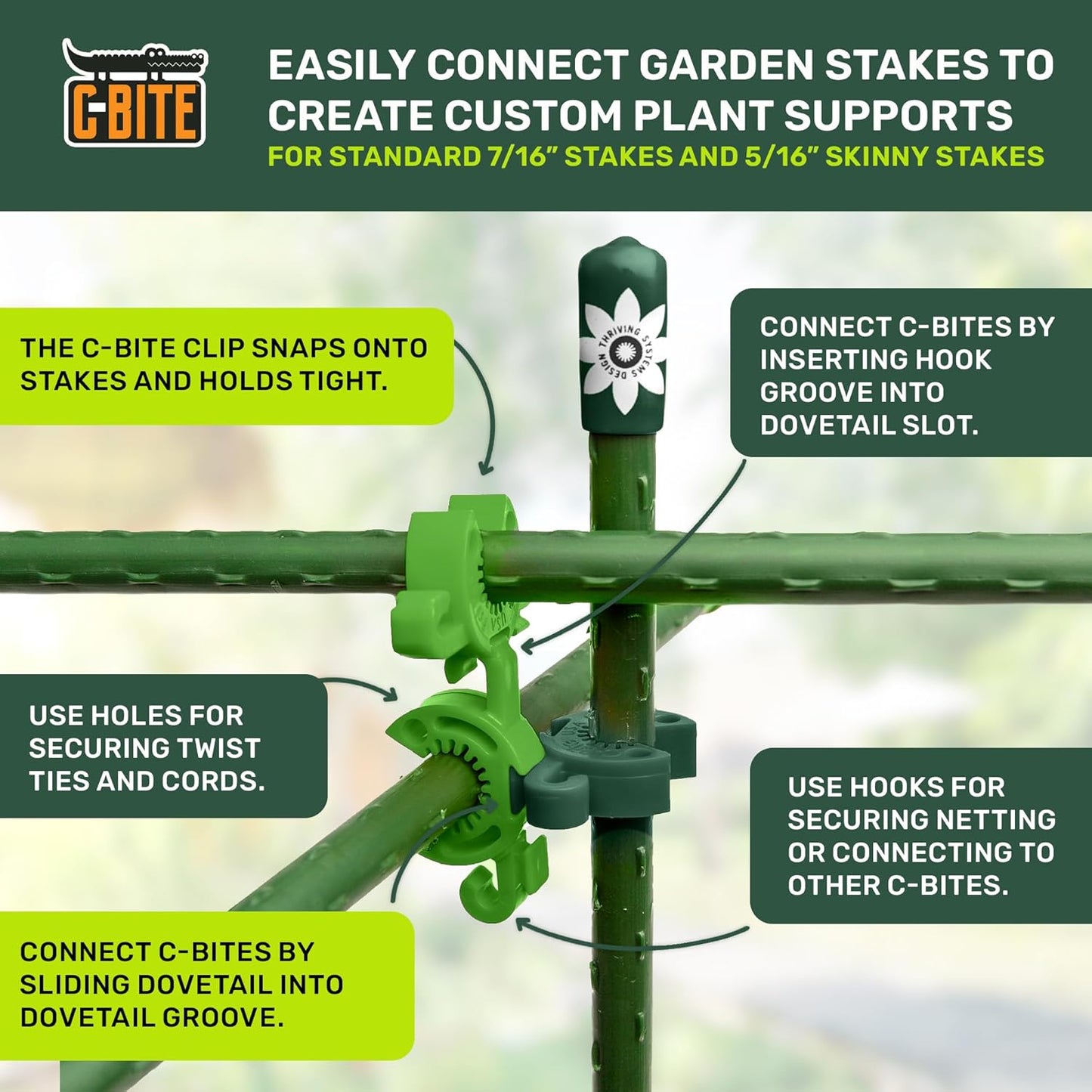 Plant Mixed Color & Size Support Clips | Tomato Cage Connectors for Trellis, Garden Stakes, Wire Fence, Climbing Plants, Vine, Gardening Protection | 50 Lime (5/16") + 50 Green (7/16")-VerdiqueGarden