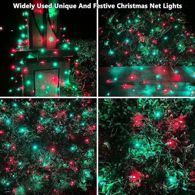 HISHINY LED Christmas Net Lights Outdoor, 5ftx5ft 100LED Green Wire, Connectable Bush Mesh Net Lights String for Halloween Christmas Party,Shrub,Yard,Tree（Red&Green）-VerdiqueGarden