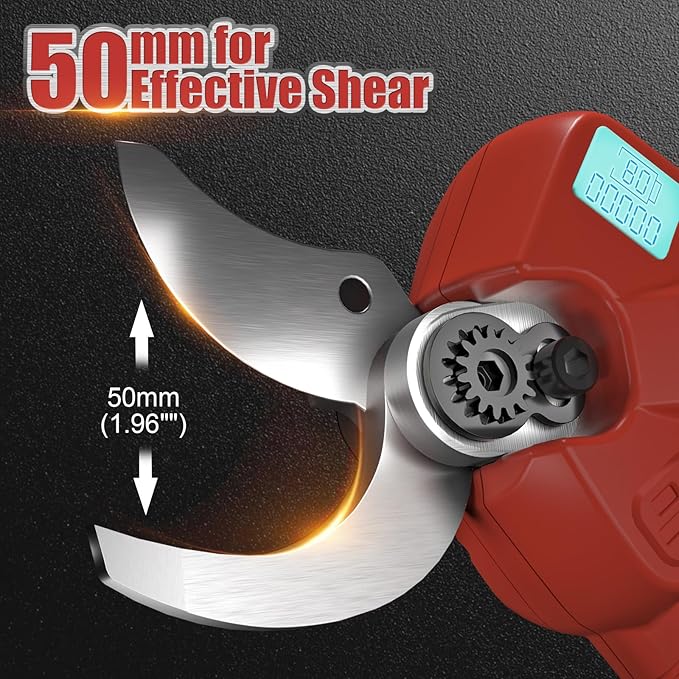 Electric Pruning Shears, 50mm 1.96" Cutting Diameter Cordless Power Pruner with 2Pcs Rechargeable Batteries, Tree Branch Cutter with SK7 High Carbon Steel Blade for Gardening Pruning-VerdiqueGarden