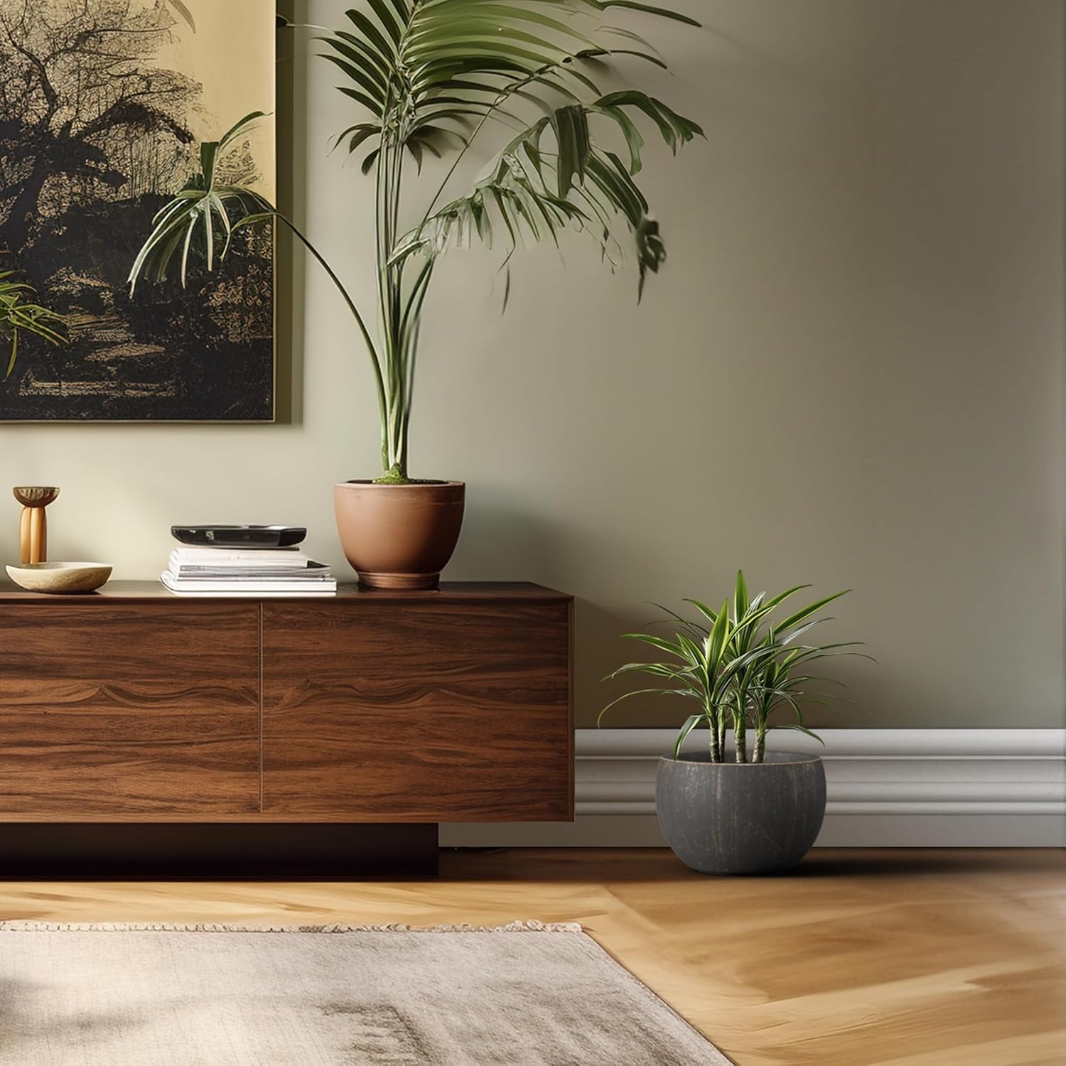 Kante 19.9" Dia Round Concrete Planter, Outdoor/Indoor Large Bowl Plant Pots with Drainage Hole and Rubber Plug for Garden Patio Balcony Home, Oil Rubbed Bronze-VerdiqueGarden